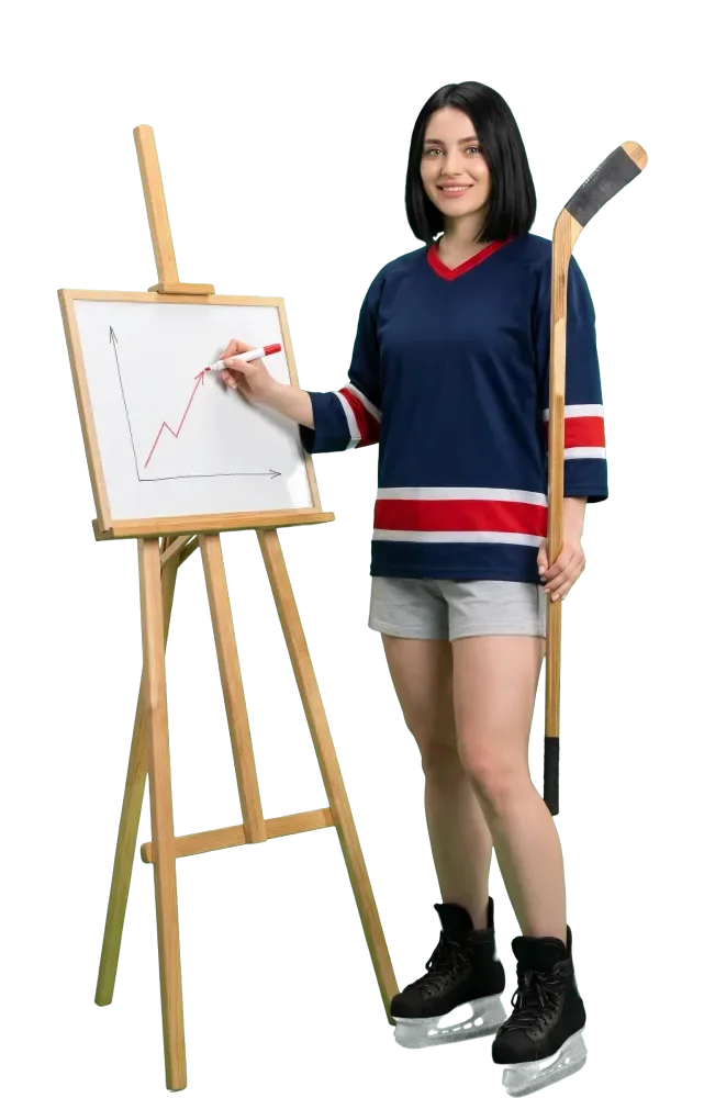 Woman drawing a simple chart on a whiteboard