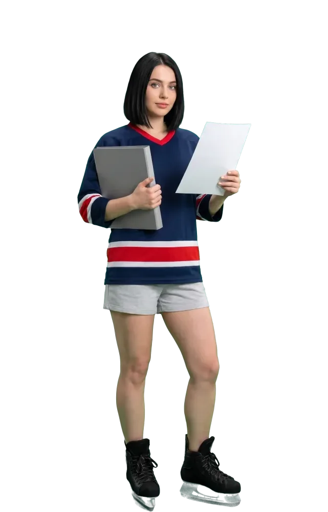 Woman reading a sheet with a folder under her arm