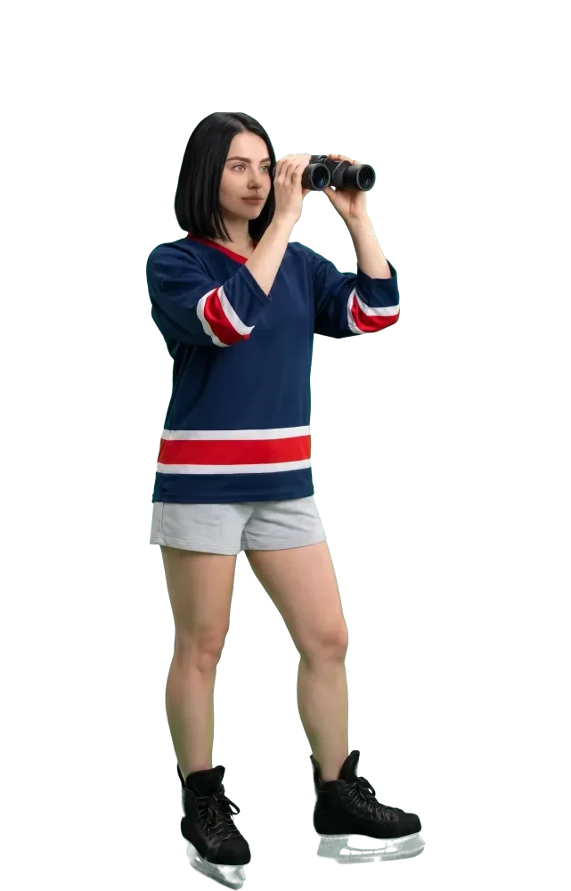 Woman looking through binoculars
