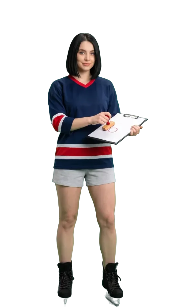 Woman stamping a blank sheet with a red rubber stamp