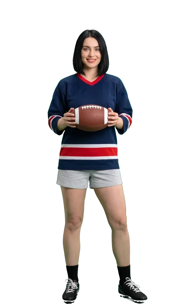 Woman holding a football in both hands