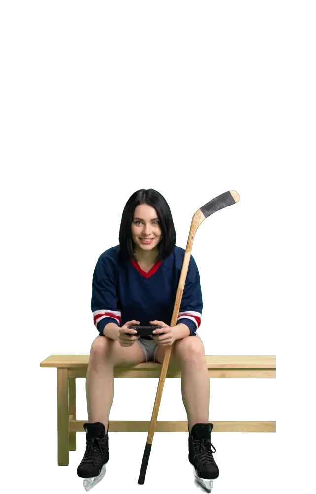 Woman on a bench holding a game controller