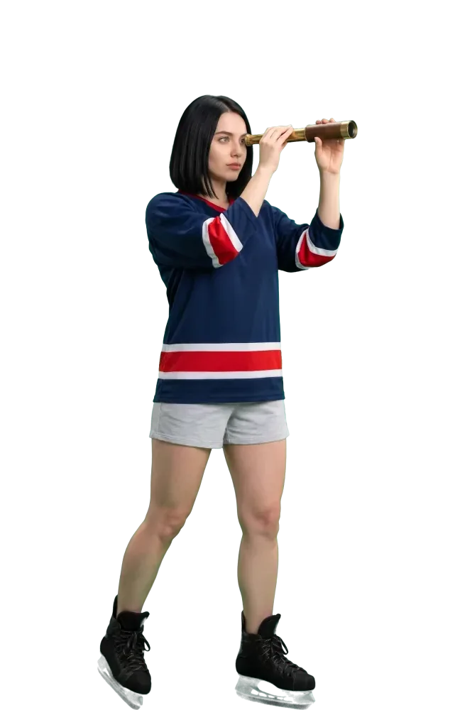 Woman looking into the distance through a spyglass