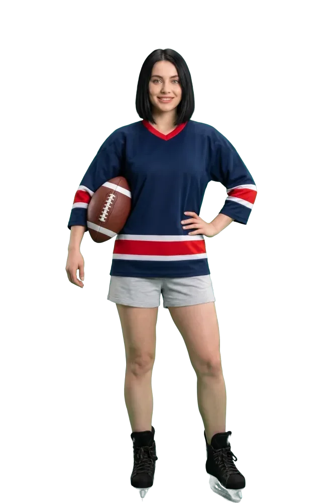 Woman holding a football under her arm