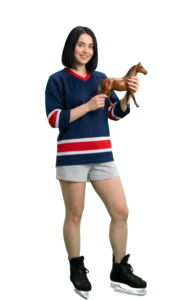 Woman holding a wooden horse figurine