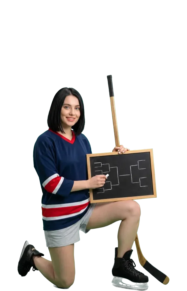Woman drawing a bracket on a small chalkboard