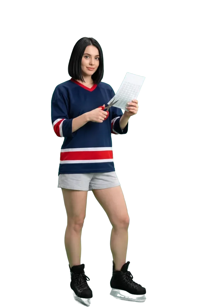 Woman cutting a thin strip off a paper slip with scissors