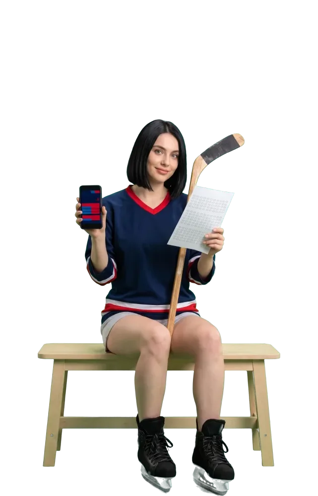 Woman on a bench comparing a phone and a paper slip