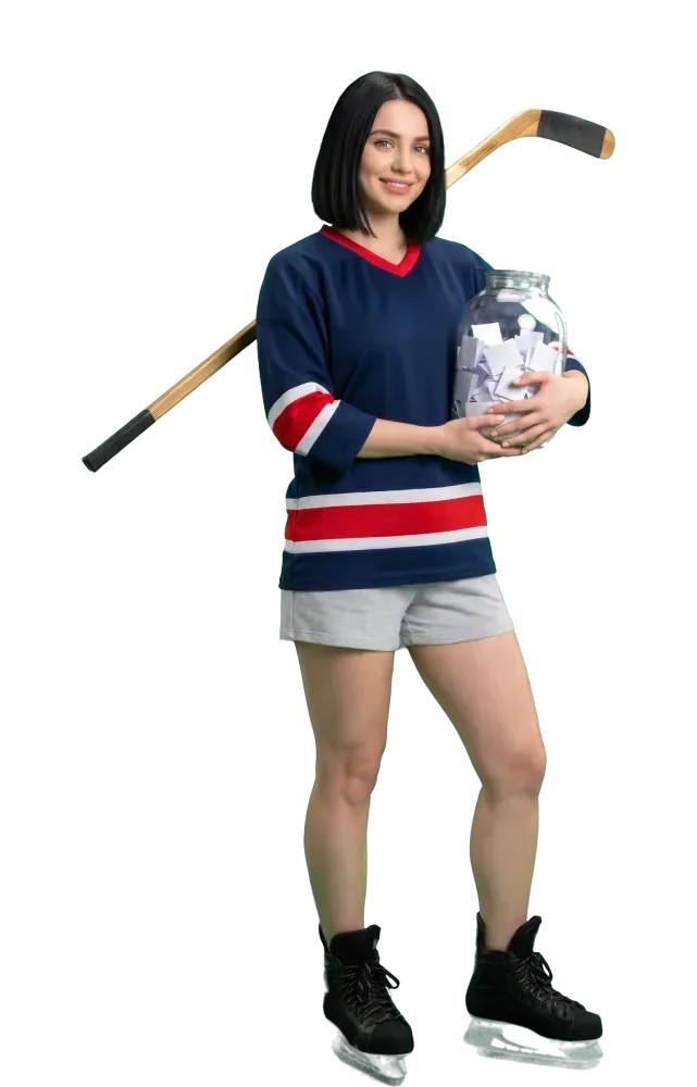 Woman holding a large glass jar full of folded paper slips