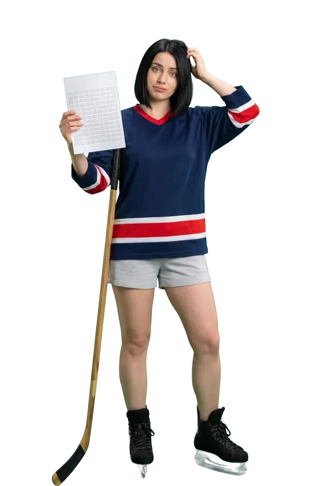 Puzzled woman holding up a blank lottery slip