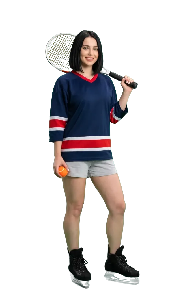 Woman holding a tennis racket on her shoulder and a ball
