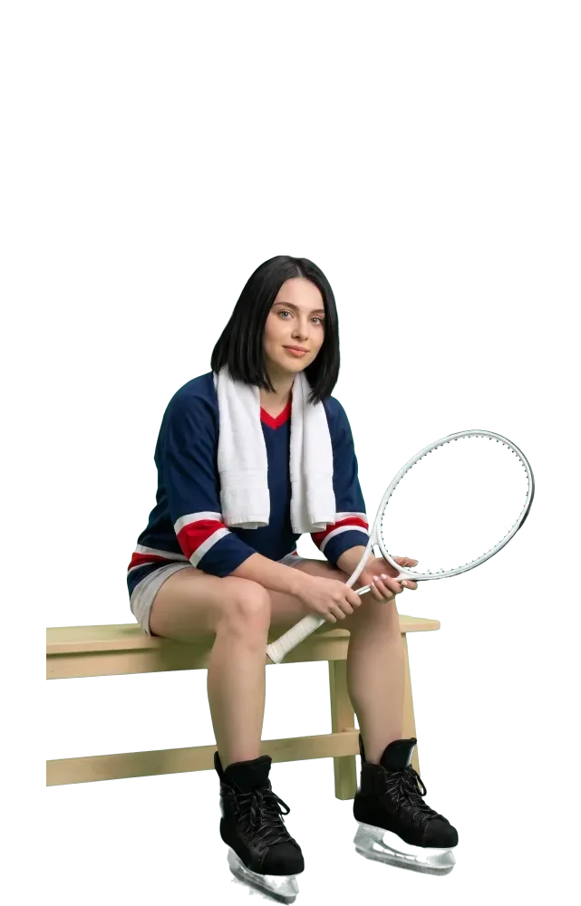 Woman resting on a bench with a tennis racket on her knees